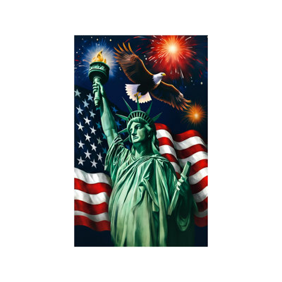 Night Scene Liberty Eagle Firework Oil Art, Double Sided Garden Flag, 12" X 18" for Independence Day