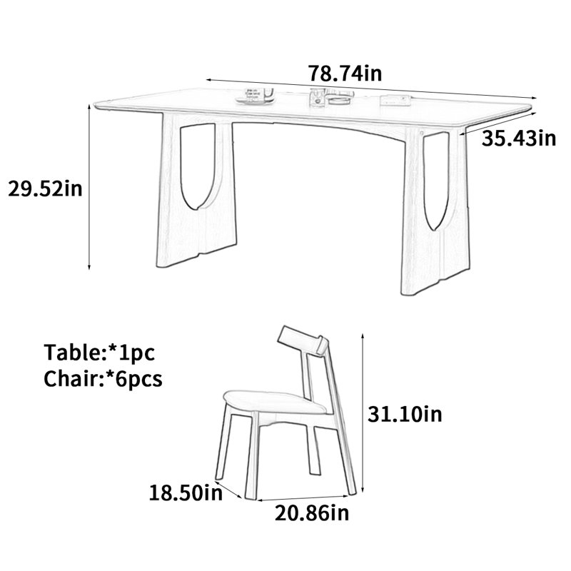 Table de salle à manger French, 7, H 29,52 po x L 78,74 po x l 35,43 po