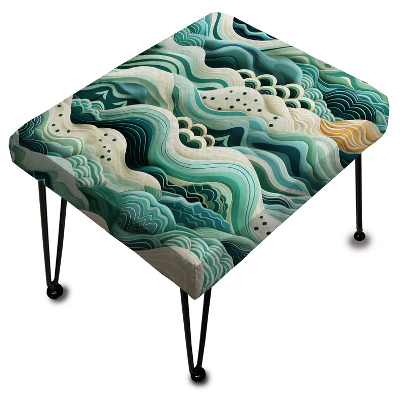 Coastal Chevron Green Waves Pattern - Coastal Rectangle Ottoman