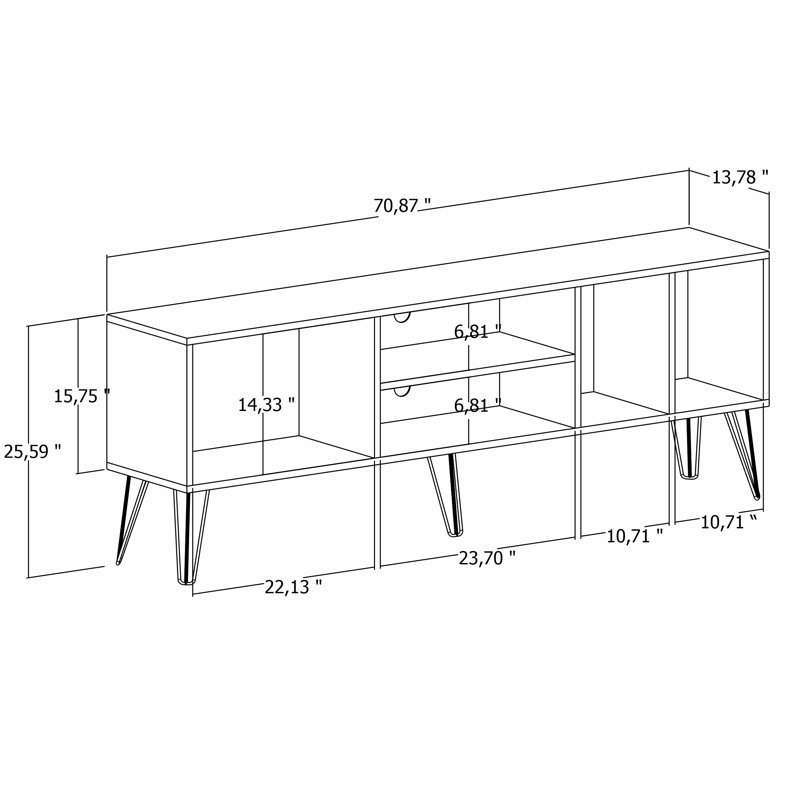 Zenda Modern Rustic TV Stand for Up to 80" TVs Minimalist Media Console with Open Storage, Cable Management & Metal Legs, Oak Wood Finish