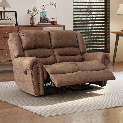 63.8" Wide Classic and Upholstered Soft Faux Leather Manual Reclining Loveseat Sofa