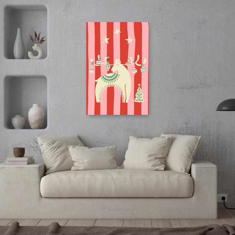 Festive Reindeer And Tree Abstract Christmas Tree Animal Winter Wall Art Print 1 Piece Wrapped Canvas Wall Art