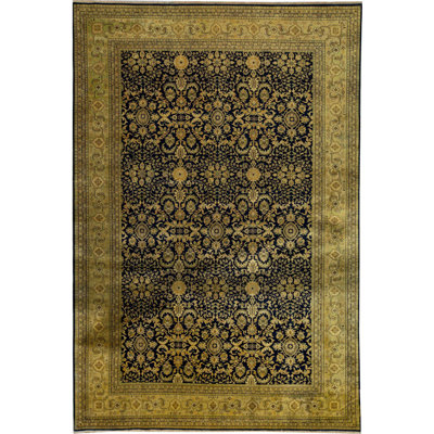 Tapis noir et vert de haute qualité noué à la main