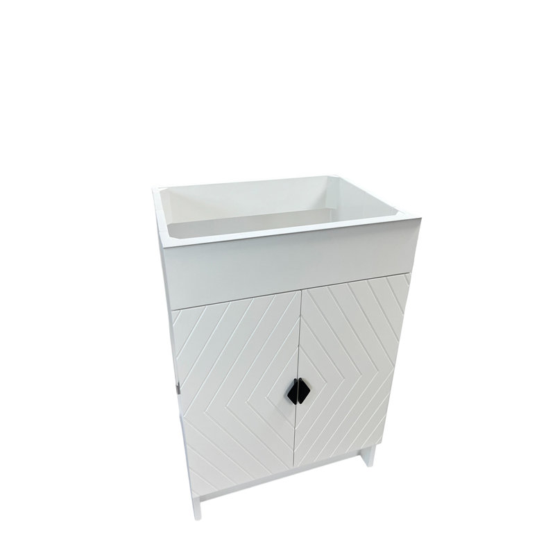 White Wood Freestanding Bathroom Vanity with Black Hardware