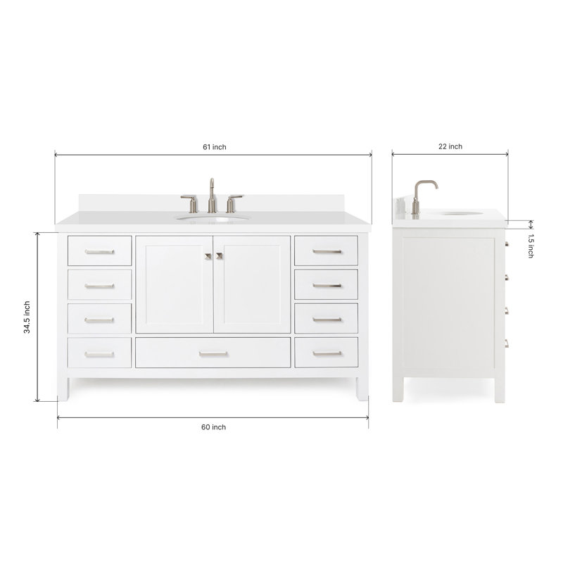 Cambridge 61'' W Single Vanity, Oval, White