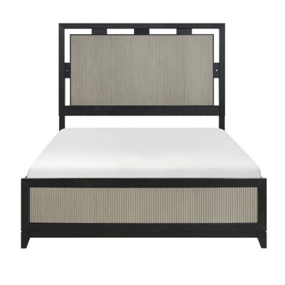 Contemporary Charcoal Gray Finish King Size Bed Integrated LED Backlighting Solid Wood Bedroom Furniture 1Pc Reeded Panels