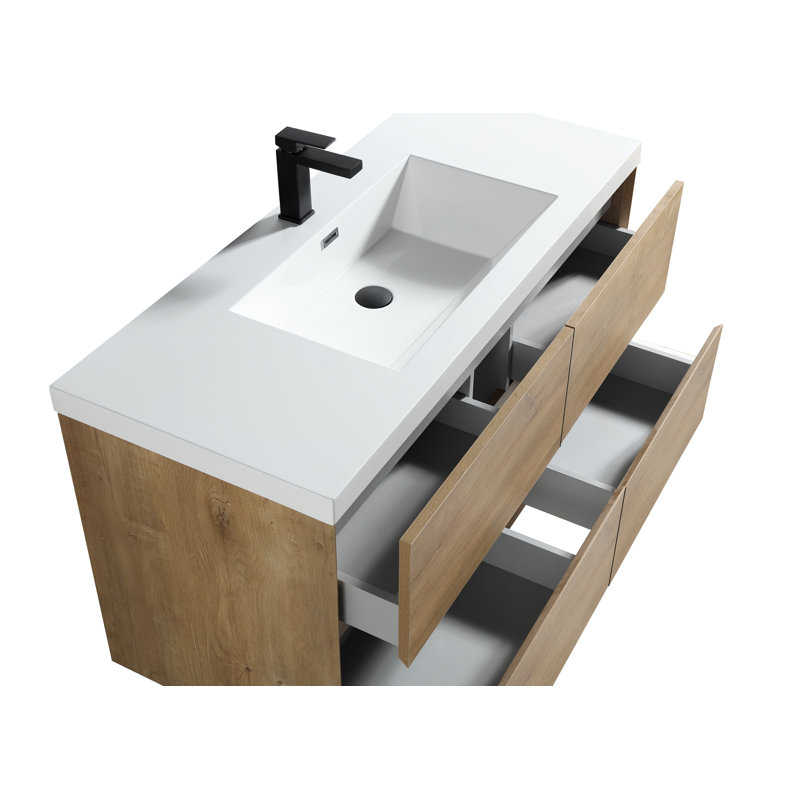 Seavy 47'' Single Bathroom Vanity with Acrylic Top, Oak