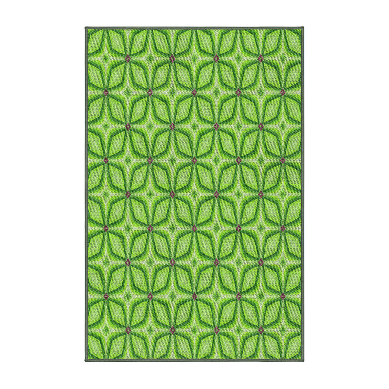 Tissé à la machine à motif géométrique en laine et polyester vert/jaune Tapis décoratif, Rectangle 8 pi x 10 pi
