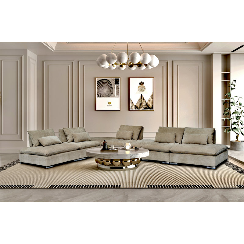 Canapé modulaire réversible avec repose-pieds Baseler, Brun