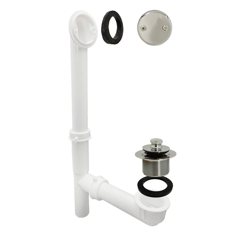 Ensemble de drain de baignoire 14 po en polypropylène blanc avec trop-plein à 2 trous, Nickel poli