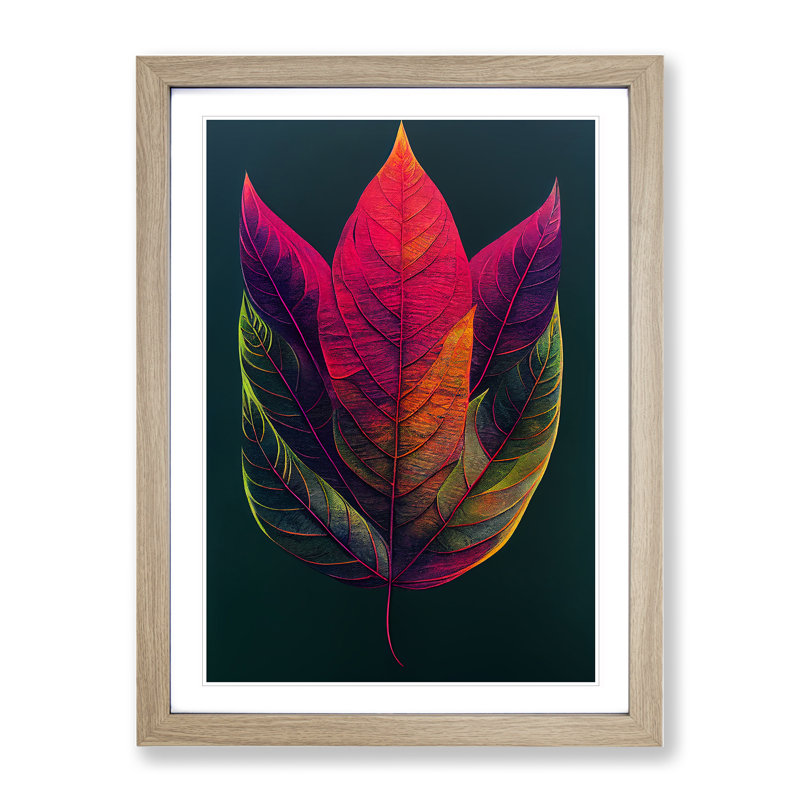 Leaves Painted No.3 - Framed Print, 64cm H x 46cm W x 2cm D, Oak