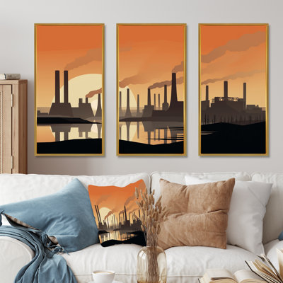Minimal Industrail Peach Projection II - Factories Wall Decor Set