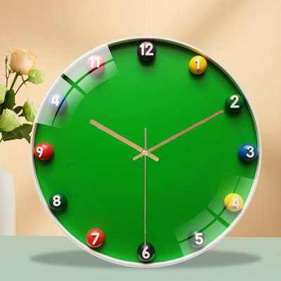 Table de billard ronde ronde avec boules pour jeu amusant - horloge murale moderne en verre 12 po