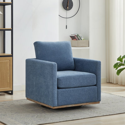 Fauteuil d'appoint pivotant à 360 ° carré 30,7 po et fauteuil simple confortable avec une base en bois patiné, fauteuil de lecture club salon pour chambre à coucher, chambre de bébé. Bleu