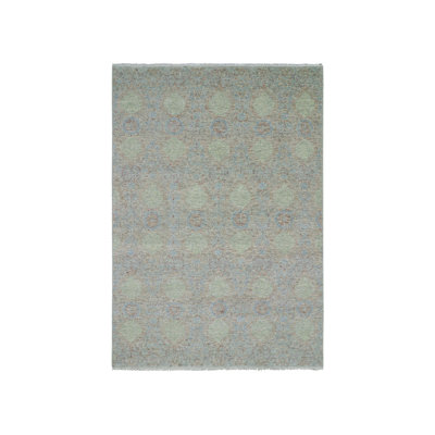 Tapis oriental rectangulaire en laine vert noué à la main 10 pi 0 po x 14 pi 2 po - MOA10279436