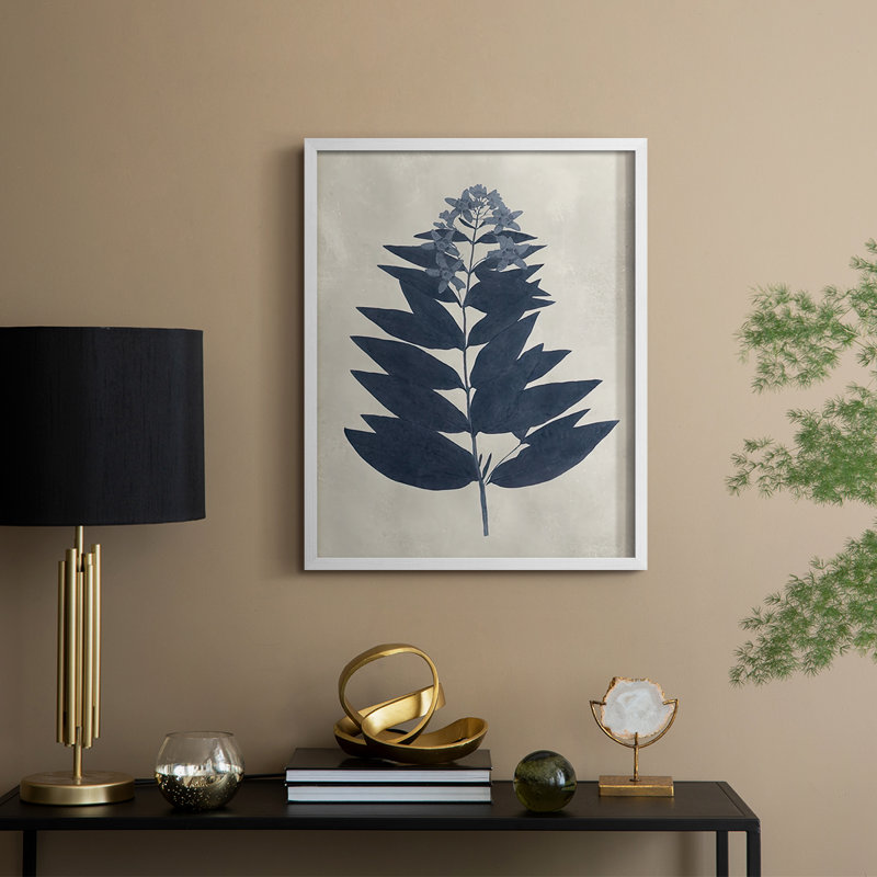 Navy Pressed Flowers IV Framed Print - Solid Wood, 11" H x 9" W, White