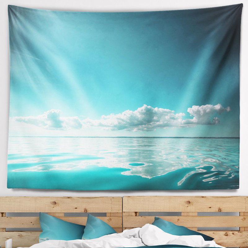 Tapisserie skyscraper et horizon de mer en shore de mer en polyester avec accessoires suspendus inclus, H 50 po x l 60 po
