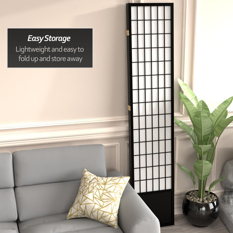 Alex 84'' H Solid Wood Folding Room Divider, Black, 3 Panels