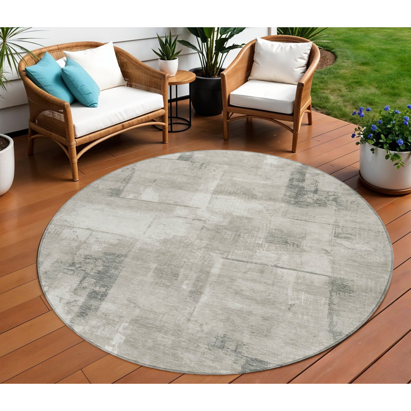 Tapis extérieur rond lavable beige et gris Everette