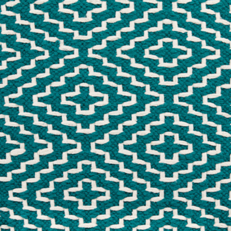 Devasheeh Upholstered Pouf, Teal/Ivory Cotton