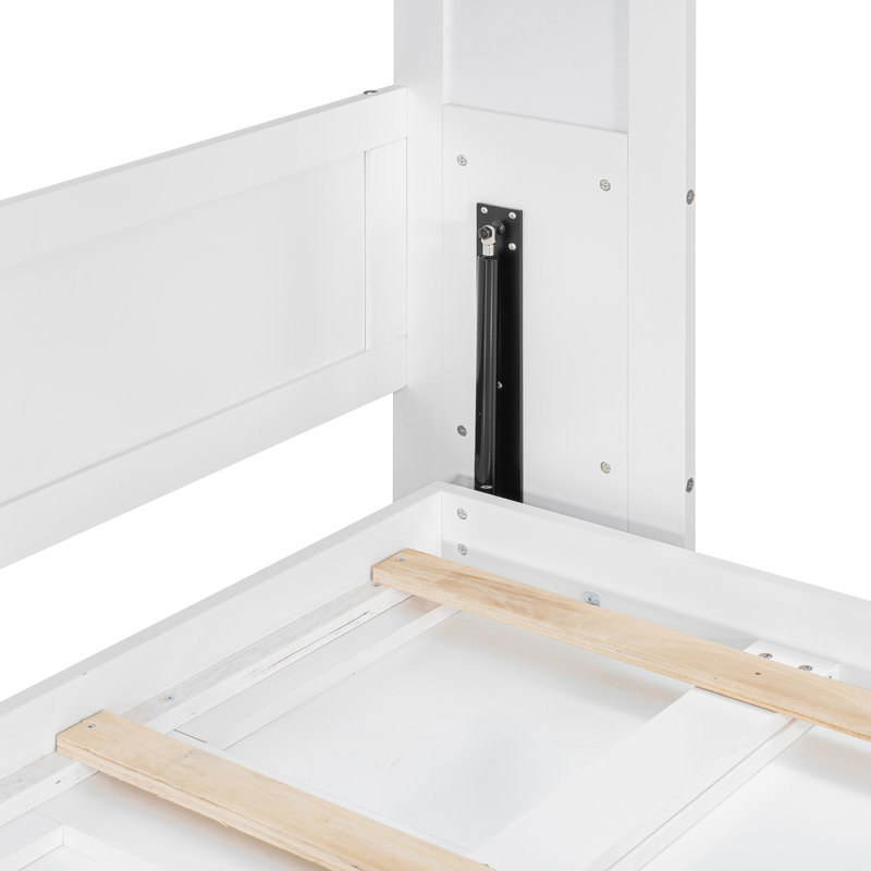 Lit escamotable horizontal moderne avec éclairage et prises de courant, White, Grand lit