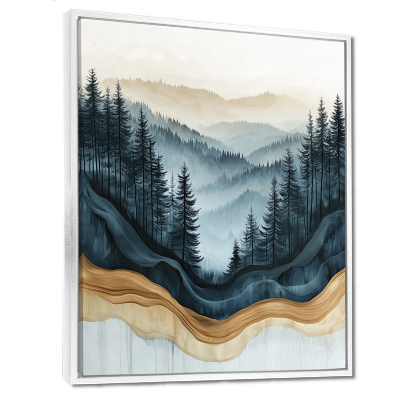 Forêt brumeuse de conifères IV - Tableau encadré de pins, H 20 po x l 12 po, Cadre flottant blanc