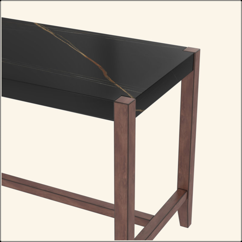 Getchell Faux Marble Counter Dining Table with Rubberwood Legs, Black