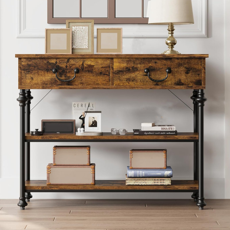 99.1cm Console Table, Brown Wood/Black