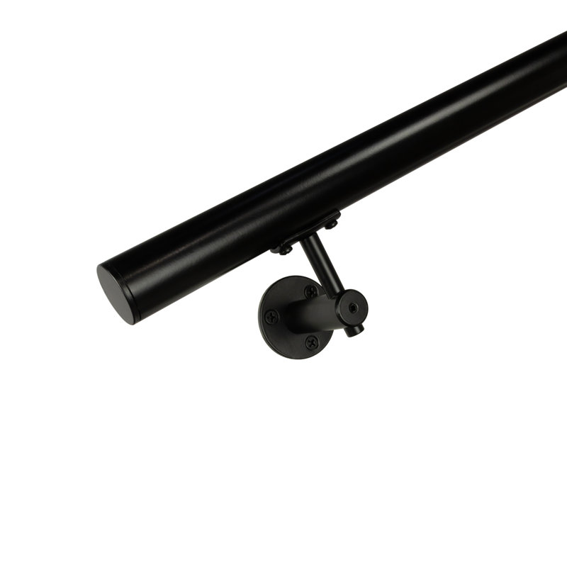 Industrial Aluminum 1.5 Inch Round Complete Indoor/Outdoor Handrail Grab Bar Kit, 180" W, Black