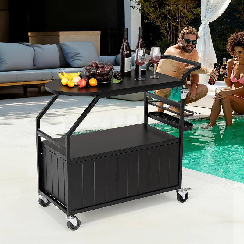 Winado Chariot de terrasse avec table roulante noire, Noir