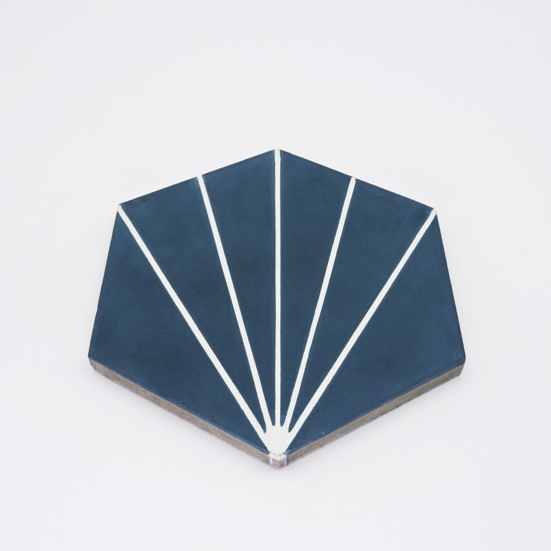 Menara 8" x 9" Cement Patterned Wall & Floor Tile, Navy Blue/White