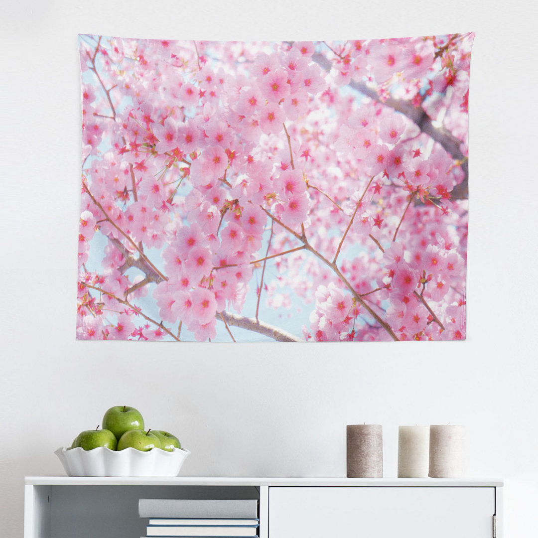 Wandteppich, Japanische Sakura Blumen, Blumen, Baby Pink