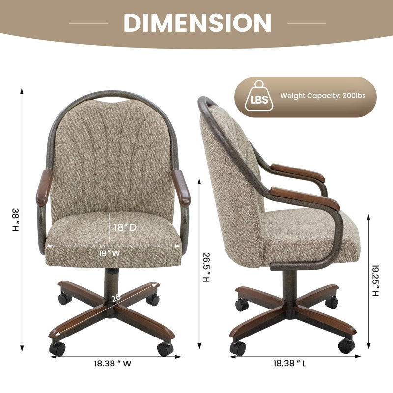 Swivel-Tilt Caster Casual Dining Chair in Oatmeal with Walnut and Sand Finish, Bronze