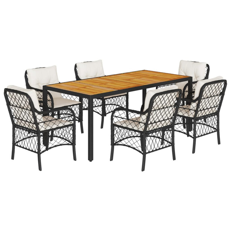  Ensemble de salle à manger de jardin noir, blanc crème