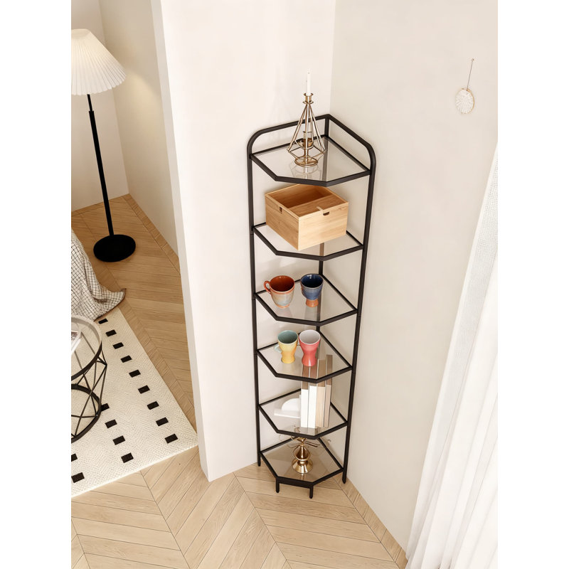 6-Tier Corner Shelf With Tempered Glass, Modern Space-Saving Storage Organizer For Living Room, Bathroom, Kitchen And Office