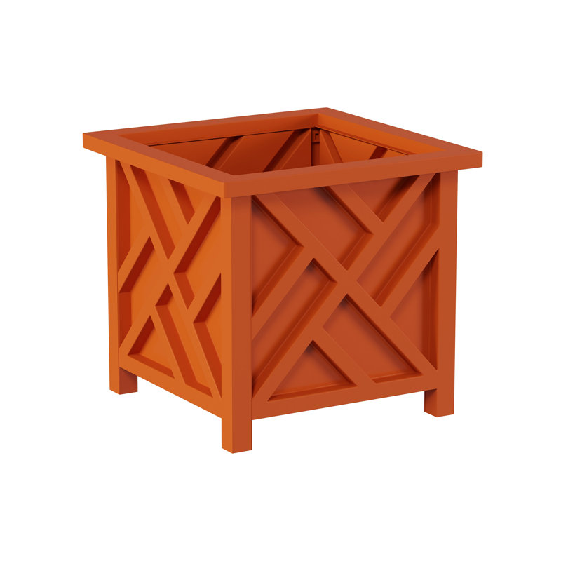 Calista 14.75" Lattice Design Planter Box - 13” Tall Square Decorative Outdoor Flower or Plant Pot, Terracotta