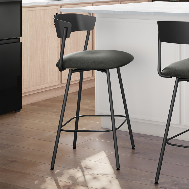 Analeesa Swivel Counter & Bar Stool, Polyester-Charcoal Gray, Counter Stool (25.88" Seat Height)