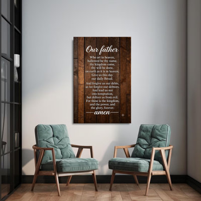 Tableau calligraphié sur toile avec la prière du Notre Père, 61 x 91 cm (24 x 36 pouces), impression sur châssis, marron et crème, citation religieuse pour salon, chambre et salle de prière.
