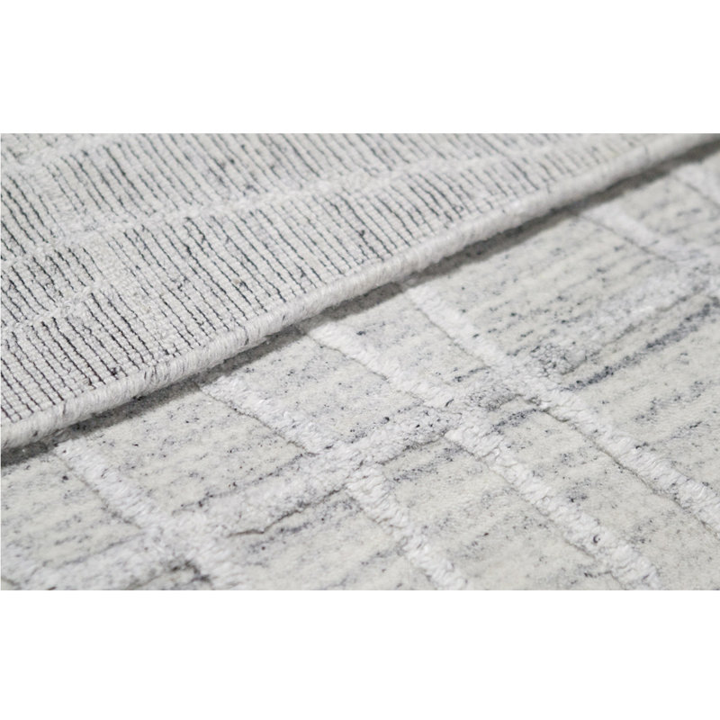 Tapis tissé à la main en argent / blanc, Rectangle 11 pi 9 po x 14 pi 9 po
