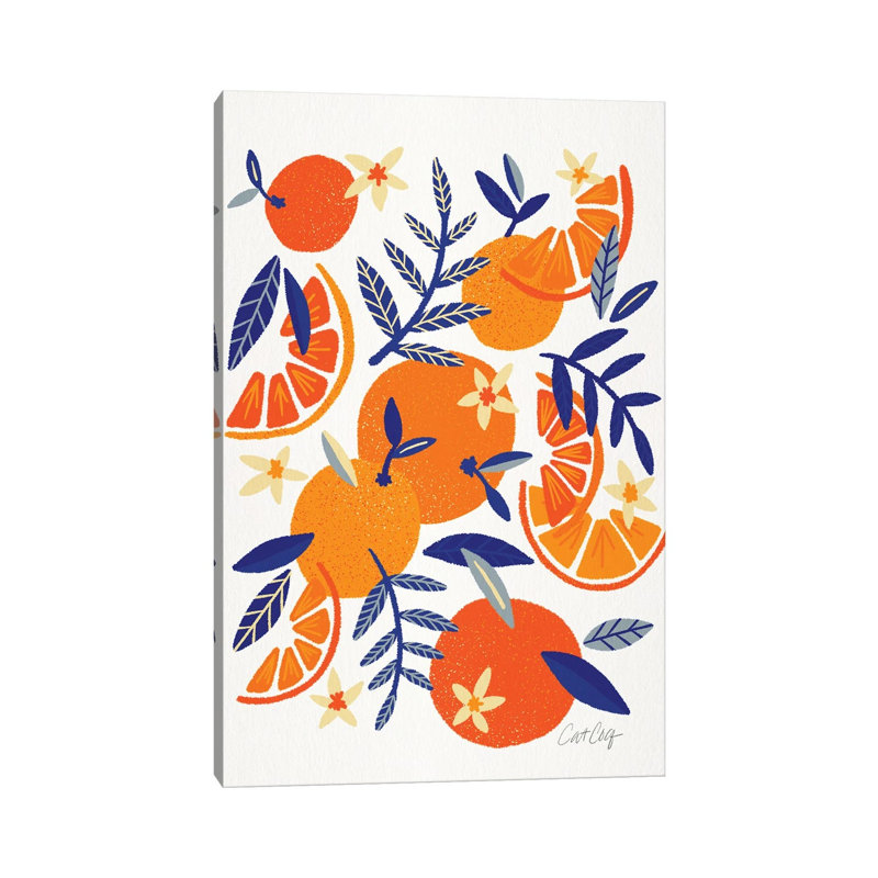Orange Blooms Navy by Cat Coquillette - Gallery-Wrapped Canvas Giclée on Canvas, 20.32 cm H x 30.48 cm W, No Frame