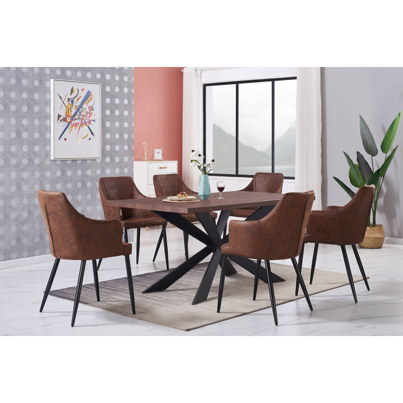 Eatonton 4 Person Dining set - a Rectangular Wooden Dining Table with Metal Legs and a Set of 4 Faux Leather Dining Chairs for Dining Room - Modern Dining Table Set