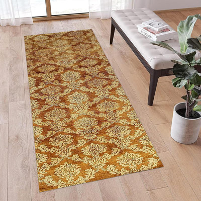 Tapis rectangulaires modernes et élégants en laine de coton damassé noué à la main beige brun ivoire