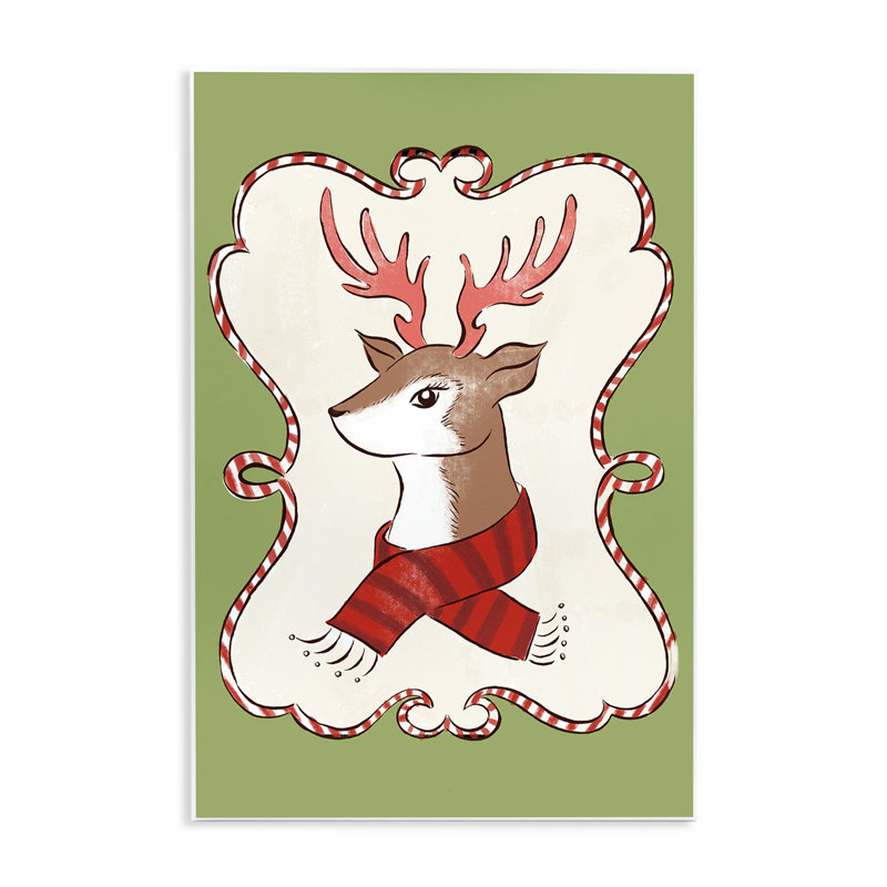 Plaque murale «Festive Winter Cerf in Scarf» par Hannah Moren, H 19 po x l 13 po