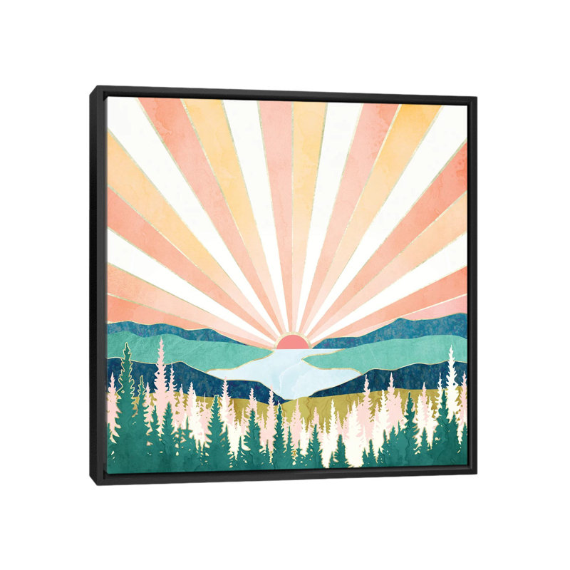 Coucher de soleil d'été - impression, 37" H x 37" W x 1.5" D, Black Framed Canvas, Aucun mat