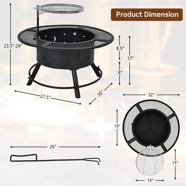 2in1 BBQ Campfire Swivel Grill Fire Pit Gril Outdoor Cooking Grate