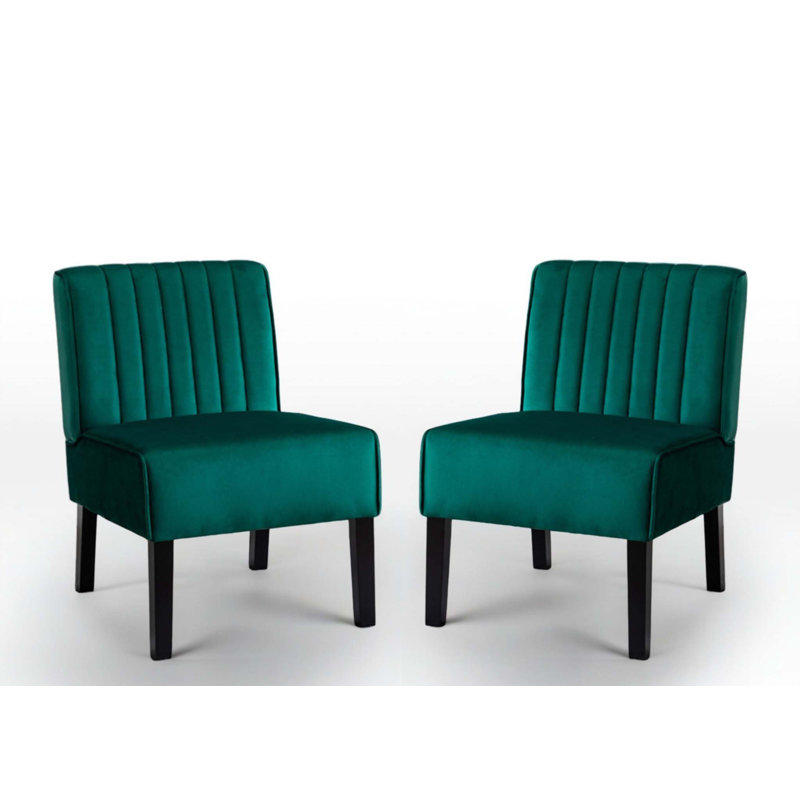 Ensemble de 2 fauteuils d'appoint modernes du milieu du siècle, fauteuils d'appoint recouverts de velours vert avec pieds en bois massif, fauteuils de canapé individuels minimalistes et élégants pour salon ou chambre à coucher