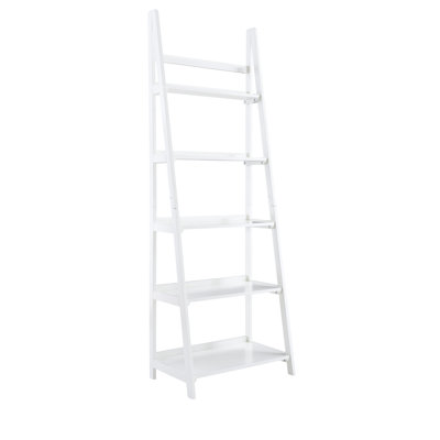 Kamal White 72"H x 24.75"W Solid Wood Five Shelf Ladder Bookcase