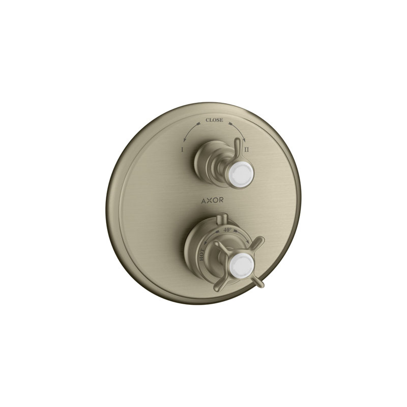 AXOR Montreux Thermostatic Trim With Volume Control And Diverter- Cross-Handle, Brushed Nickel
