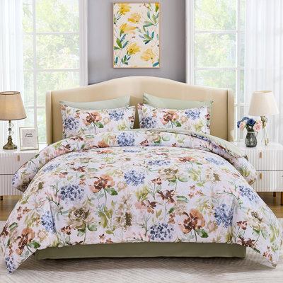 7 Pieces Watercolor Flower Comforter Set Bed in a Bag Soft Comforter with Sheet Set