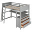 Lit mezzanine simple gris avec structure en bois massif, bureau et tablette pour tablettes-1078752898